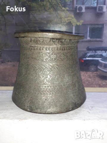 Стар меден съд бакър ръчно кован и гравиран калайдисан, снимка 2 - Антикварни и старинни предмети - 53408524