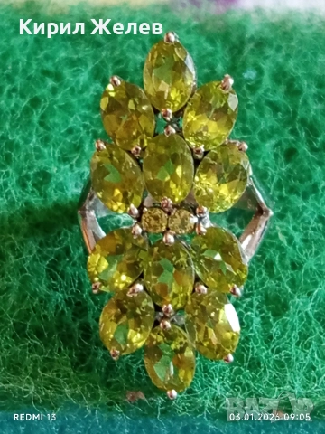 Ефектен сребърен пръстен Trifari с множество камъни ОЛИВИН подходящ аксесоар за ежедневието 27102, снимка 7 - Пръстени - 52960665