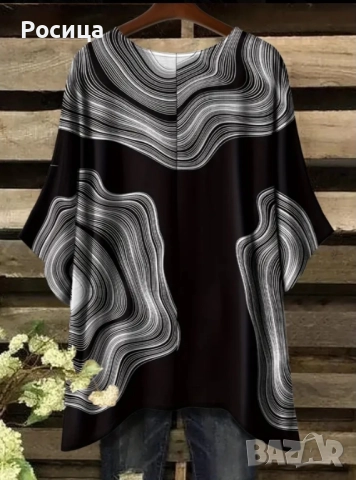 Дамски блузон туника в черно с бяло размер 1ХЛ нова, снимка 2 - Туники - 51777071