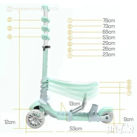 Тротинетка 5в1 с поставка за крачета, родителски контрол, широки гуми, снимка 11 - Скутери и тротинетки - 49640879