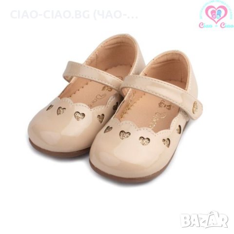 №19-№24, Бежови бебешки официални обувки-Балеринки за момиче със сърца, снимка 5 - Бебешки обувки - 36104332