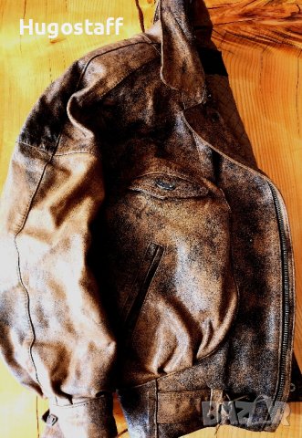 Винтидж марково оригинално cafe racer Моторджиско дебела кожа бомбър пилотско Camel Л/Хл , снимка 6 - Якета - 43352442