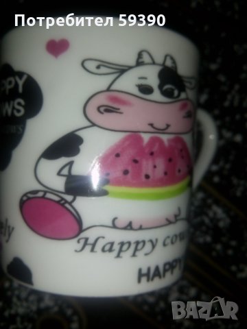 Чаша за кафе с чинийка"Happy cow", снимка 2 - Чаши - 27623262