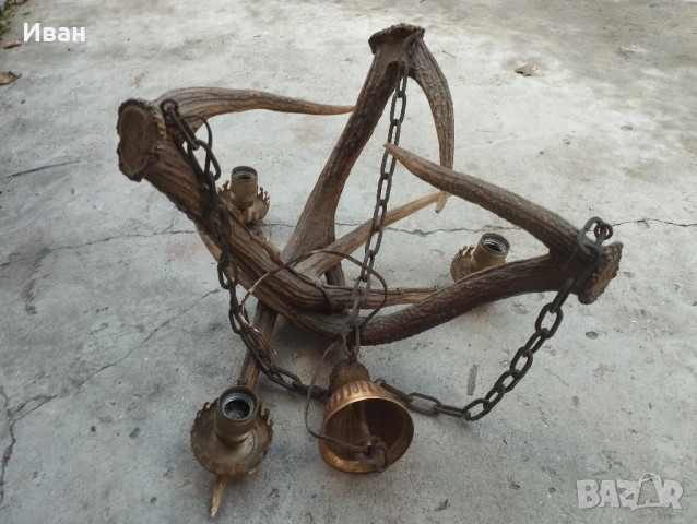 Стар полилей от 3 еленови рога , снимка 5 - Антикварни и старинни предмети - 52560920