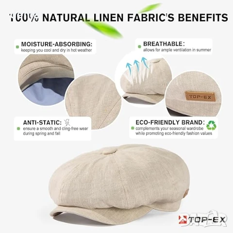 TOP-EX плоска шапка от естествен лен, бежова, M-L, снимка 3 - Шапки - 51413711