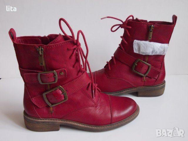 Кожени червени боти  № 36, снимка 6 - Дамски боти - 38618577