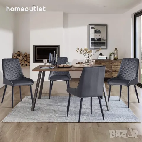 Трапезни столове с дамаска от кадифе, к-кт от 2 бр. C-U-DC-B0348GY, снимка 2 - Столове - 49271981