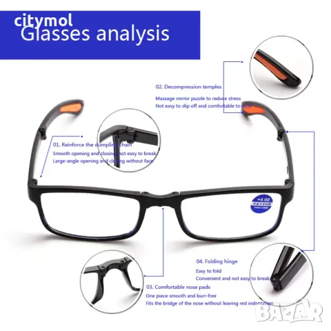 Сгъваеми очила за четене, с преносим калъф, за мъже и жени, снимка 4 - Слънчеви и диоптрични очила - 50121531