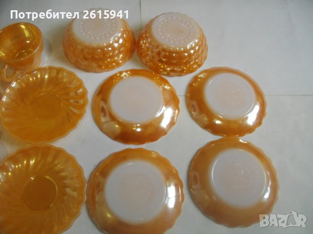 Vintage USA Archor Hocking-14 Части Нов Сервиз За Кафе-САЩ-Цвят Праскова/Сьомга, снимка 15 - Сервизи - 40031355