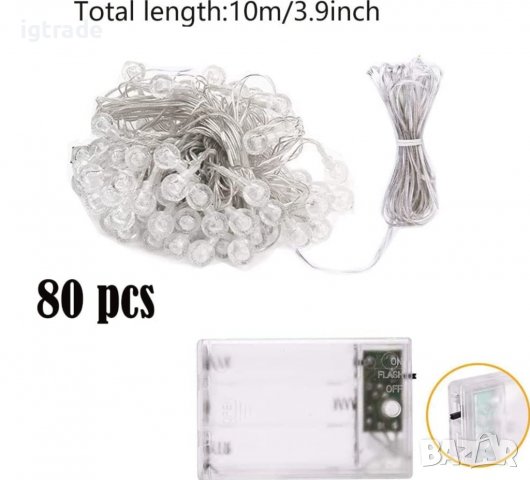 10м 80бр. LED сфери - на батерии - декорация - осветление лента, снимка 3 - Декорация за дома - 39285838