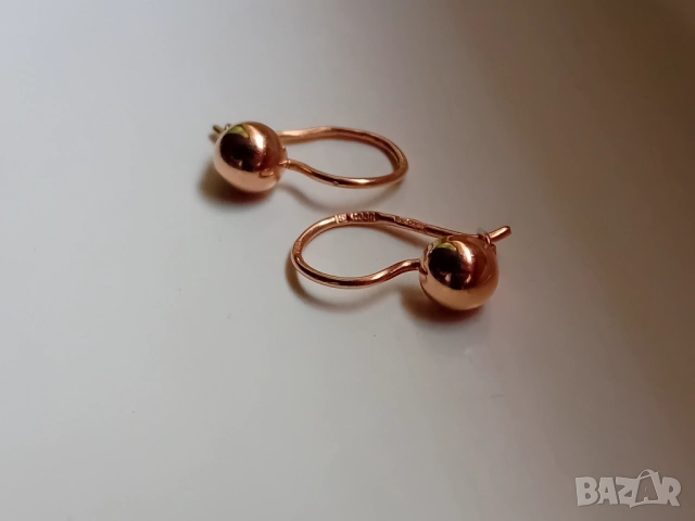 Ретро руски златни обеци с топче, снимка 2 - Обеци - 52646536