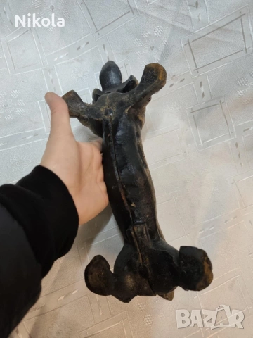 Стара масивна английска чугунена стъргалка за обувки куче-дакел от началото на 1900 г, снимка 8 - Антикварни и старинни предмети - 53120705