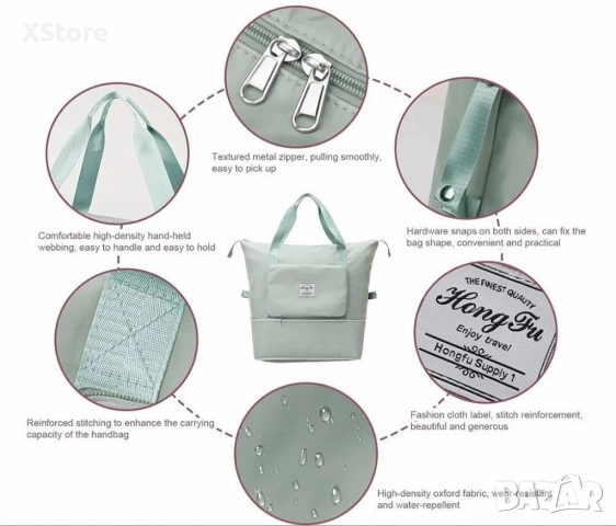 Чанта с уголемяващо се дъно с цип - 100% непромокаема материя. Различни цветове , снимка 5 - Чанти - 52585584