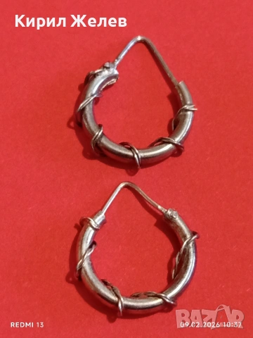 Сребърни обеци с декоративно обвита тел ръчна ювелирна изработка 53687, снимка 6 - Обеци - 53410821