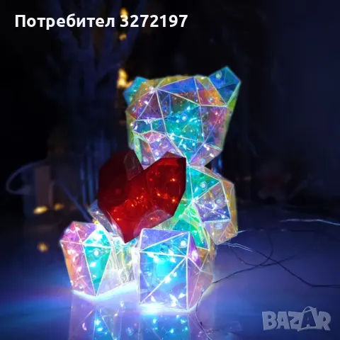 Ръчно изработена 3Д ЛЕД светеща скулптура на мече със сърце, снимка 3 - Декорация за дома - 47971929
