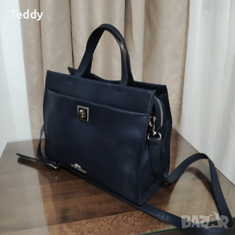 Маркова синя кожена чанта Wittchen, естествена кожа, снимка 4 - Чанти - 52654798