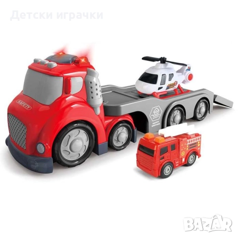 Камион с ремарке пътна помощ, с пожарна и хеликоптер, снимка 2 - Коли, камиони, мотори, писти - 52070441