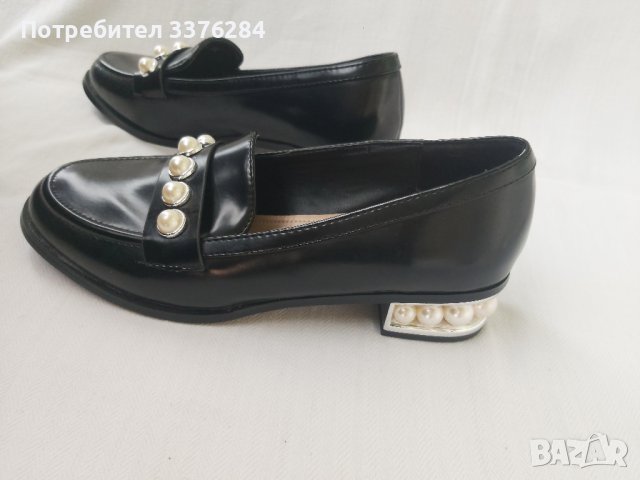 НОВИ Черни кожени елегантни обувки с перли, снимка 10 - Дамски елегантни обувки - 40488526