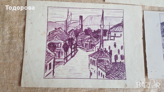 Лот от три скици на стар Разградски художник, снимка 3 - Антикварни и старинни предмети - 26625811