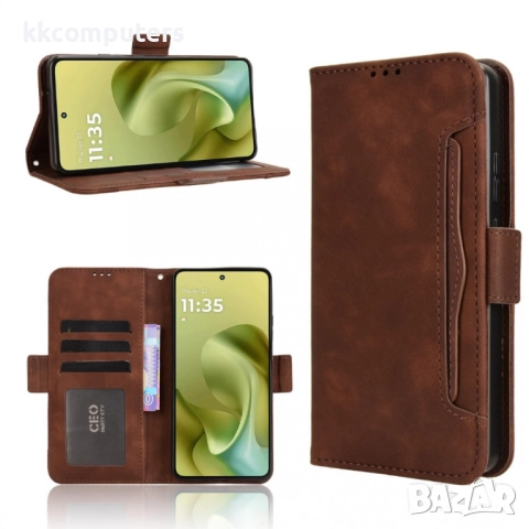 Motorola Moto G86 5G / Power 5G Magnetic Wallet Кожен Калъф и Протектор, Слот за Карти (Черен, Тъмно, снимка 3 - Калъфи, кейсове - 51959101