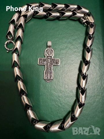  Масивен сребърен ланец с ръчно изработен кръст