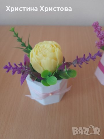 Кашпа с цвете от сапун, снимка 3 - Ръчно изработени сувенири - 37404009