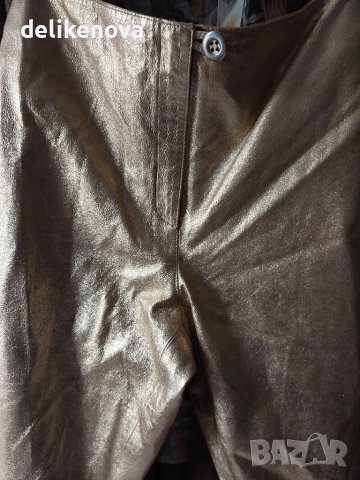100% Кожа. Жесток италиански златен/златист панталон. Размер 38-40, снимка 6 - Панталони - 31392844