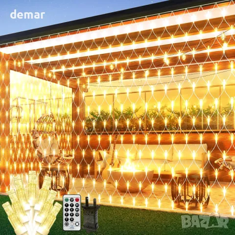 THKFUL Коледни мрежести светлини за открито,3 X 2 м,200LED, Студено бяло