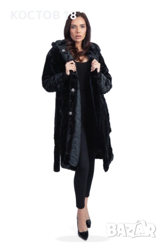 Зимно дамско дълго палто 4253 кафяв/сив/черен, снимка 3 - Якета - 51957816