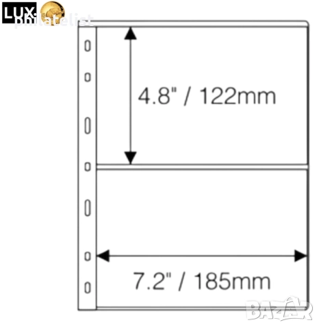 прозрачни резервни листи LUX за две банкноти 2C – 185x122 мм , опаковка от 10 броя - OPTIMA стандарт