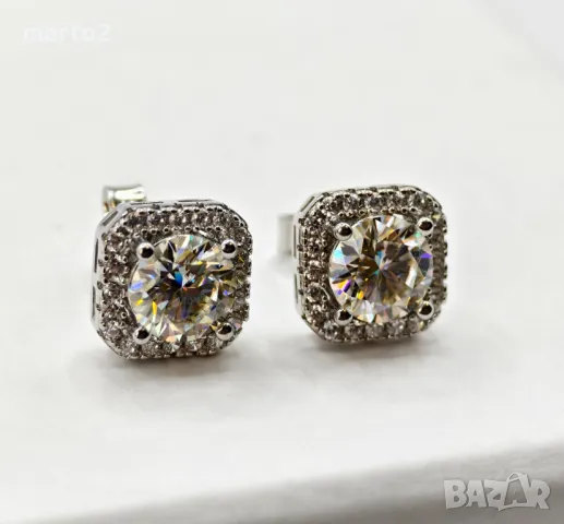 Сребърни 925 Обеци С Мойсанит 1 Карат общо 2 Карата и Циркони!, снимка 2 - Обеци - 49411025