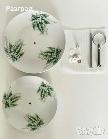 Двуетажна порцеланова поставка с декор момини сълзи, снимка 9 - Прибори за хранене, готвене и сервиране - 53018608