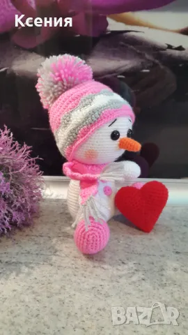Подаръци за Св. Валентин. Снежен човек. Ръчно изработена, Плетена играчка, снимка 6 - Плюшени играчки - 48779653