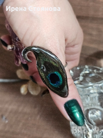 Регулируеми пръстенчета с естествен цвят на орхидея, лилиум и пауново перо , снимка 7 - Пръстени - 52387566