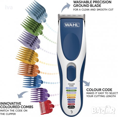 Машинка за подстригване WAHL Color Pro Cordless, батерия до 60 мин, 8 гребена от3-25мм , снимка 1 - Машинки за подстригване - 36652823