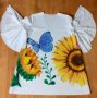 Ръчно рисувана рокля: Слънчогледи и пеперуда, снимка 1 - Рокли - 33559371