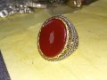 ОГРОМЕН СТАР ТУРСКИ СРЕБЪРЕН СКЪПОЦЕНЕН РЕТРО ПРЪСТЕН СРЕБРО 925 с ПОЛИРАН КАРНЕОЛ в ПОЗЛАТА 30747, снимка 10