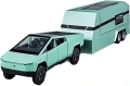 Кола с каравана, Тип Tesla Cybertruck, Метална, 1:24 мащаб, Звук и светлина, Зелена, Без кутия, снимка 1