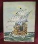Стара Оригинална Картина акварел Кораб, снимка 1