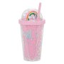 Пластмасова чаша, Confetti Rainbow, със сламка и капак, 450 мл