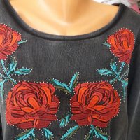 Широка блуза от плътно трико в цвят графит с бродирани цветя, снимка 3 - Блузи с дълъг ръкав и пуловери - 38928518