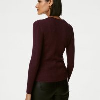Блуза от много фино плетиво с остро деколте в тъмночервен цвят, снимка 2 - Блузи с дълъг ръкав и пуловери - 43346849