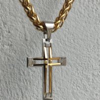 Масивен ланец кръст от медицинска стомана, цвят златен злато, снимка 4 - Колиета, медальони, синджири - 44000949