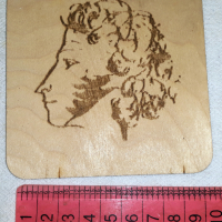 Барелеф на Пушкин. Рисунка с пирограф върху дърво. 1970-1980, снимка 4 - Пана - 44901133
