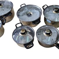 Комплект от 12 части съдове за готвене от неръждаема стомана със стъклени капаци, снимка 2 - Съдове за готвене - 43684668