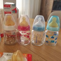 Лот стъклени бебешки шишета Nuk, снимка 4 - Прибори, съдове, шишета и биберони - 43602982