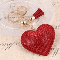 Ключодържател сърце луксозен с кристали малък пискюл и верижка, снимка 4 - Други - 27633522