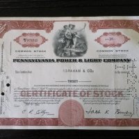 Сертификат за 20 акции | Pennsylvania Power & Light Co | 1965г., снимка 1 - Други ценни предмети - 34640525