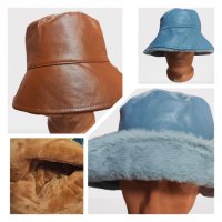Кожена шапка идиотка с топла вата във вътрешната част, снимка 1 - Шапки - 43409350