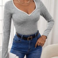 сива блузка с деколте, снимка 1 - Блузи с дълъг ръкав и пуловери - 43089244
